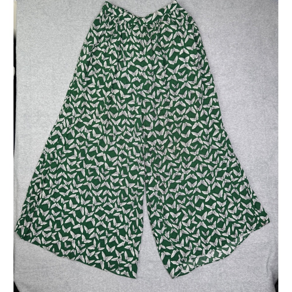 Maeve Anthropologie Acker Wide Leg Green Butterfly Print Palazzo Pants XS